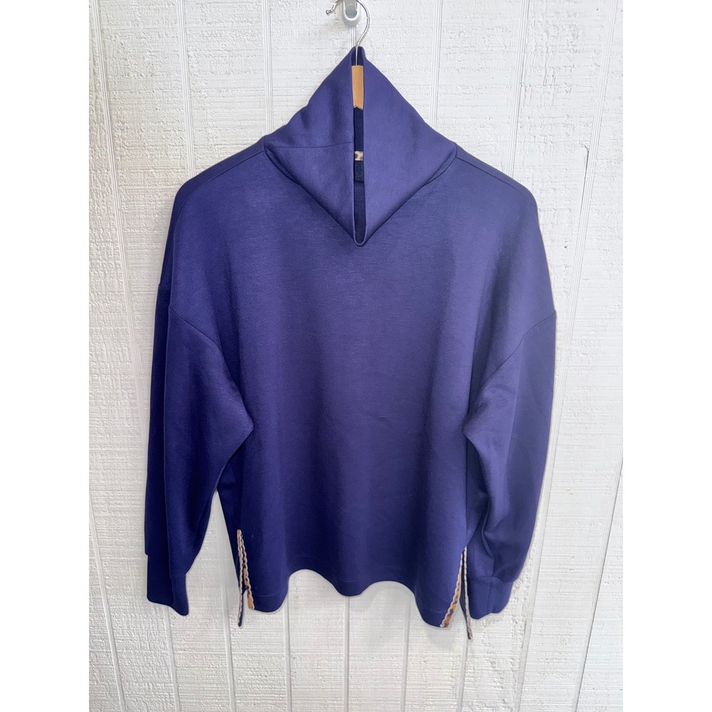 Umgee Sweatshirt  Purple/Blue Split Funnel Neck Leopard Trim Oversized NWT M